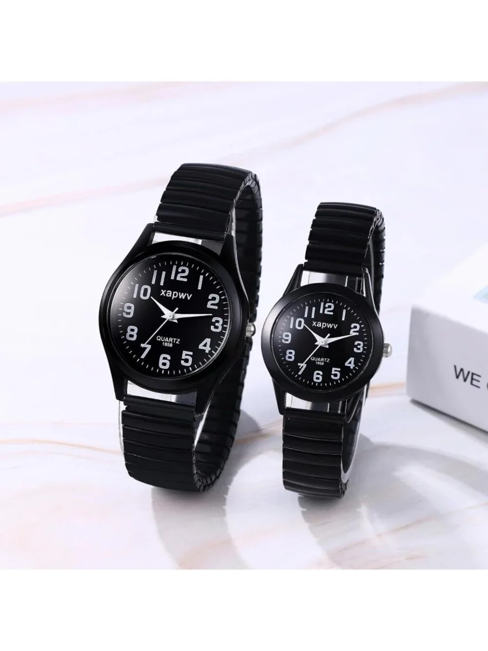 Mens Black Analog Stretch Band Couple Bangle Ultrathin Elastic Strap Wrist Watch